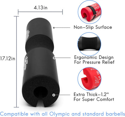 Squat Pad Barbell Pad for Hip Thrust, Shoulder&Neck Support Weight Bar Pad for Olympic or Standard Bars with Straps